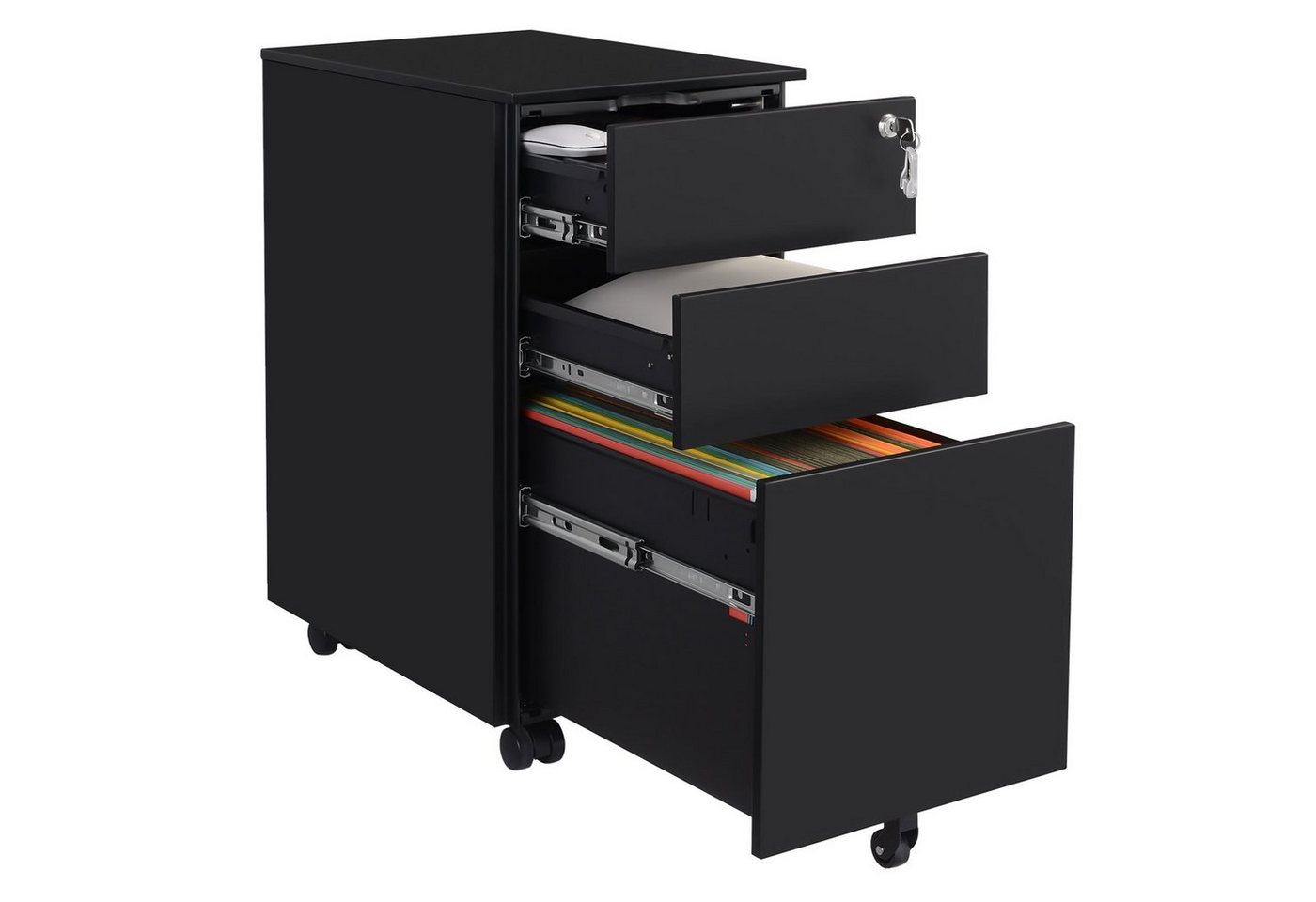 SONGMICS Aktenschrank Rollcontainer, unter Schreibtisch, vormontiert abschließbarer Büroschrank mit Hängeregistratur, 45 x 30 x 60 cm