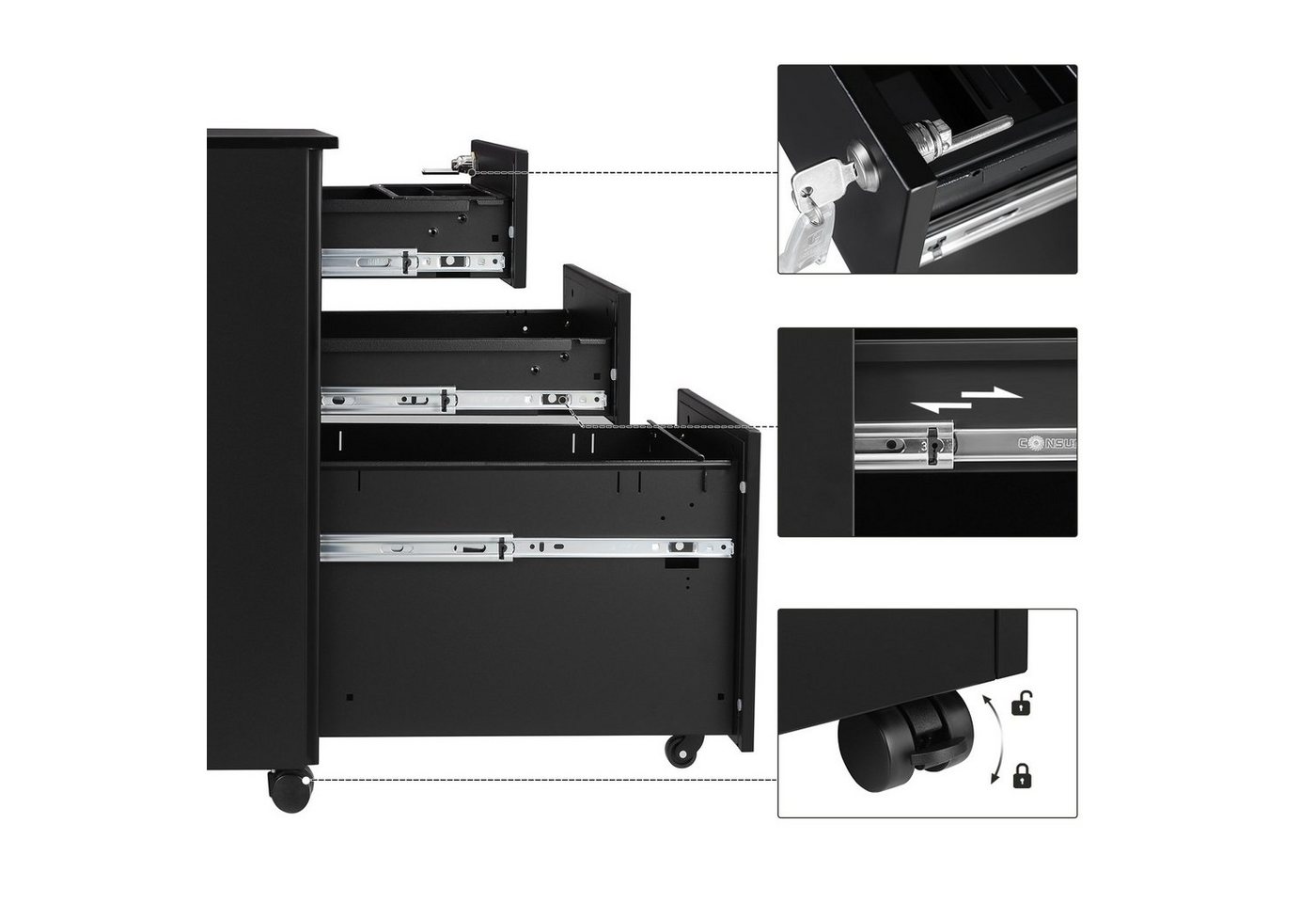 SONGMICS Aktenschrank Rollcontainer, unter Schreibtisch, vormontiert abschließbarer Büroschrank mit Hängeregistratur, 45 x 30 x 60 cm Bild 5
