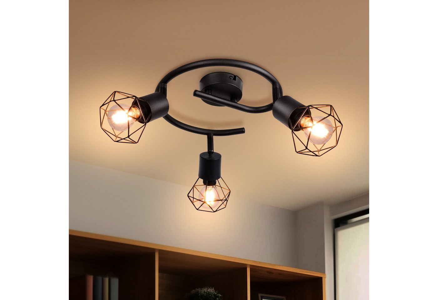 STANBOW Deckenstrahler Deckenleuchte Schwarz 1-4 Flammig -Deckenspots Schwenkbar 90°/350°, ohne Leuchtmittel, Warmweß, Tageslichtweiß, E14 ohne Leuchtmittel für Wohnzimmer Schlafzimmer Café Bild 2
