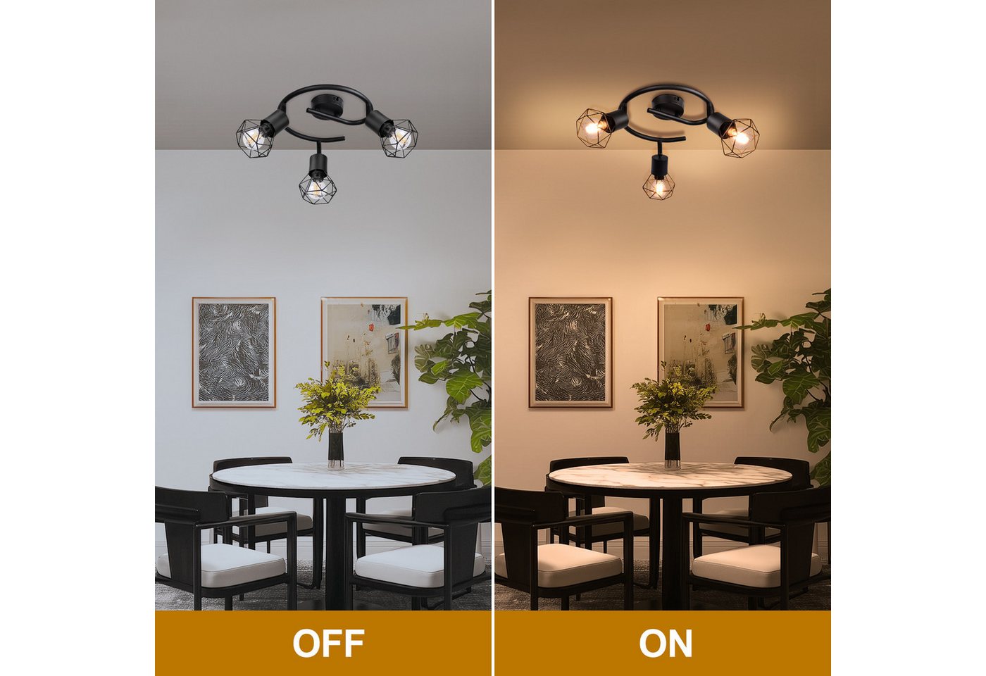 STANBOW Deckenstrahler Deckenleuchte Schwarz 1-4 Flammig -Deckenspots Schwenkbar 90°/350°, ohne Leuchtmittel, Warmweß, Tageslichtweiß, E14 ohne Leuchtmittel für Wohnzimmer Schlafzimmer Café Bild 3