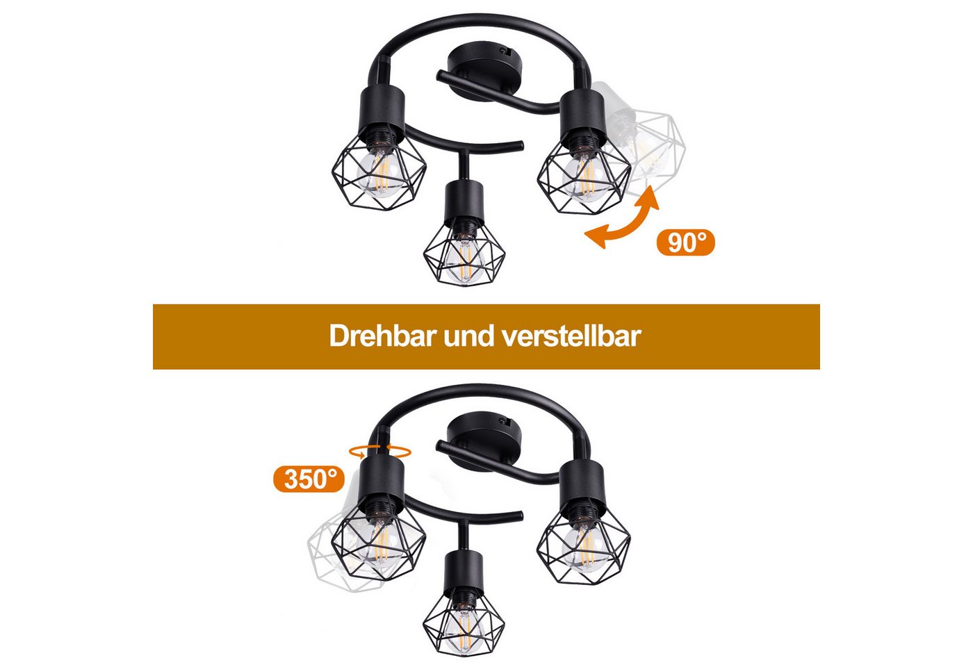 STANBOW Deckenstrahler Deckenleuchte Schwarz 1-4 Flammig -Deckenspots Schwenkbar 90°/350°, ohne Leuchtmittel, Warmweß, Tageslichtweiß, E14 ohne Leuchtmittel für Wohnzimmer Schlafzimmer Café Bild 5