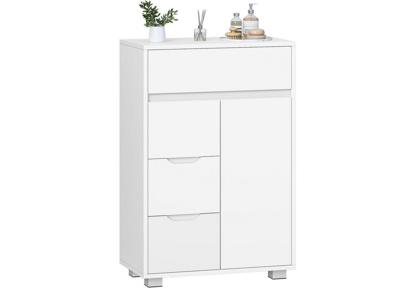 LuxusKollektion Badkommode Badezimmerschrank Kommode 4 Schubladen Schranktür Weiß 30 x 55 x 82 cm