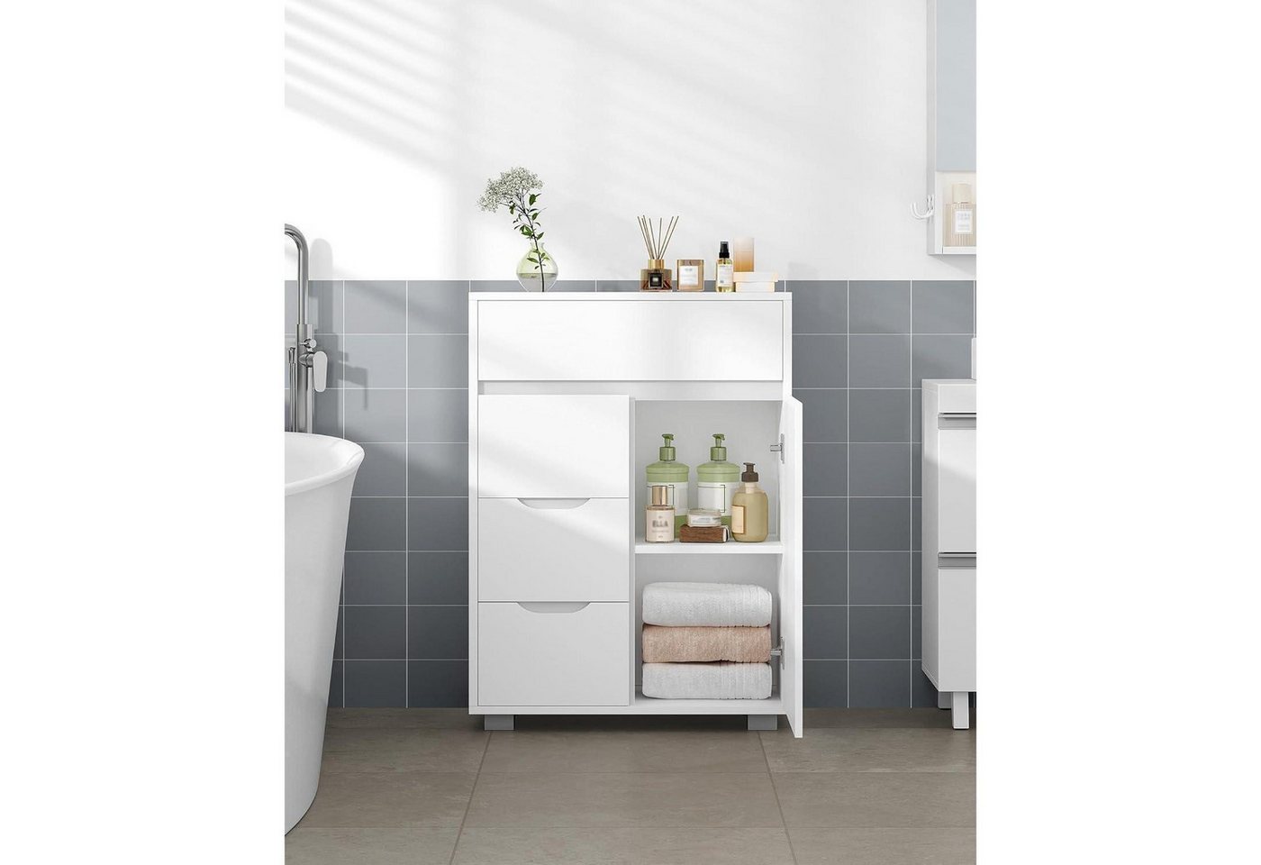 LuxusKollektion Badkommode Badezimmerschrank Kommode 4 Schubladen Schranktür Weiß 30 x 55 x 82 cm Bild 2