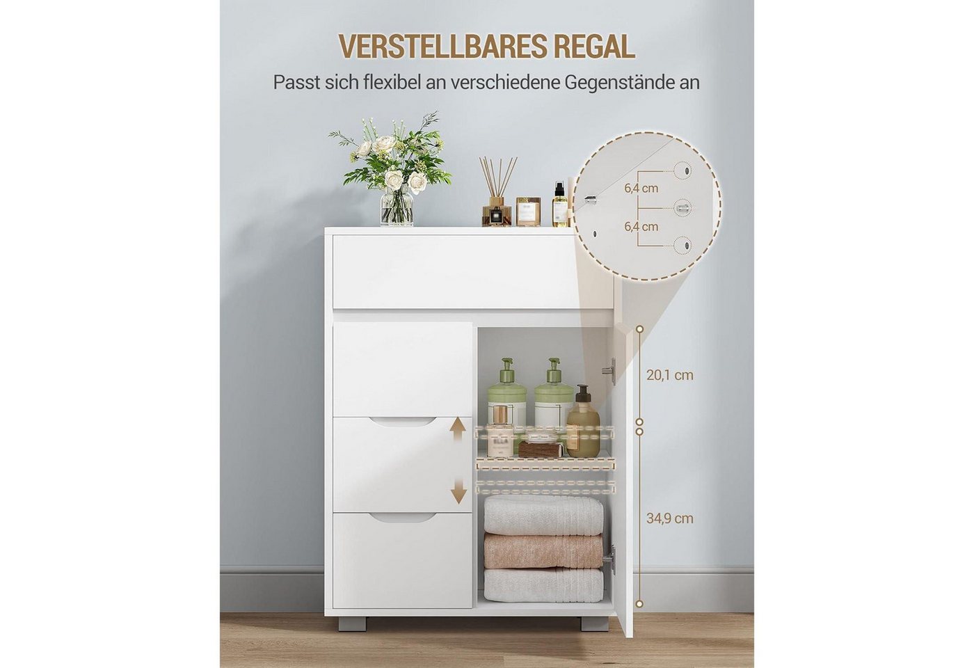 LuxusKollektion Badkommode Badezimmerschrank Kommode 4 Schubladen Schranktür Weiß 30 x 55 x 82 cm Bild 5