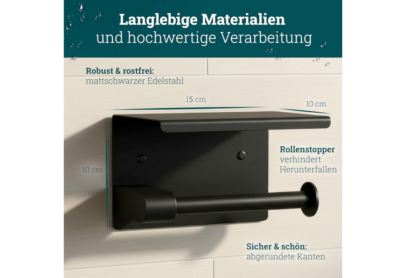 Forrlite Toilettenpapierhalter Toilettenpapierhalter mit Ablage, Kleben oder Bohren, Dunkelgrau (Toilettenpapierhalter mit Ablage, Edelstahl WC-Rollenhalter zur Wandmontage, Kleben oder Bohren, Dunkelgrau) Bild 4