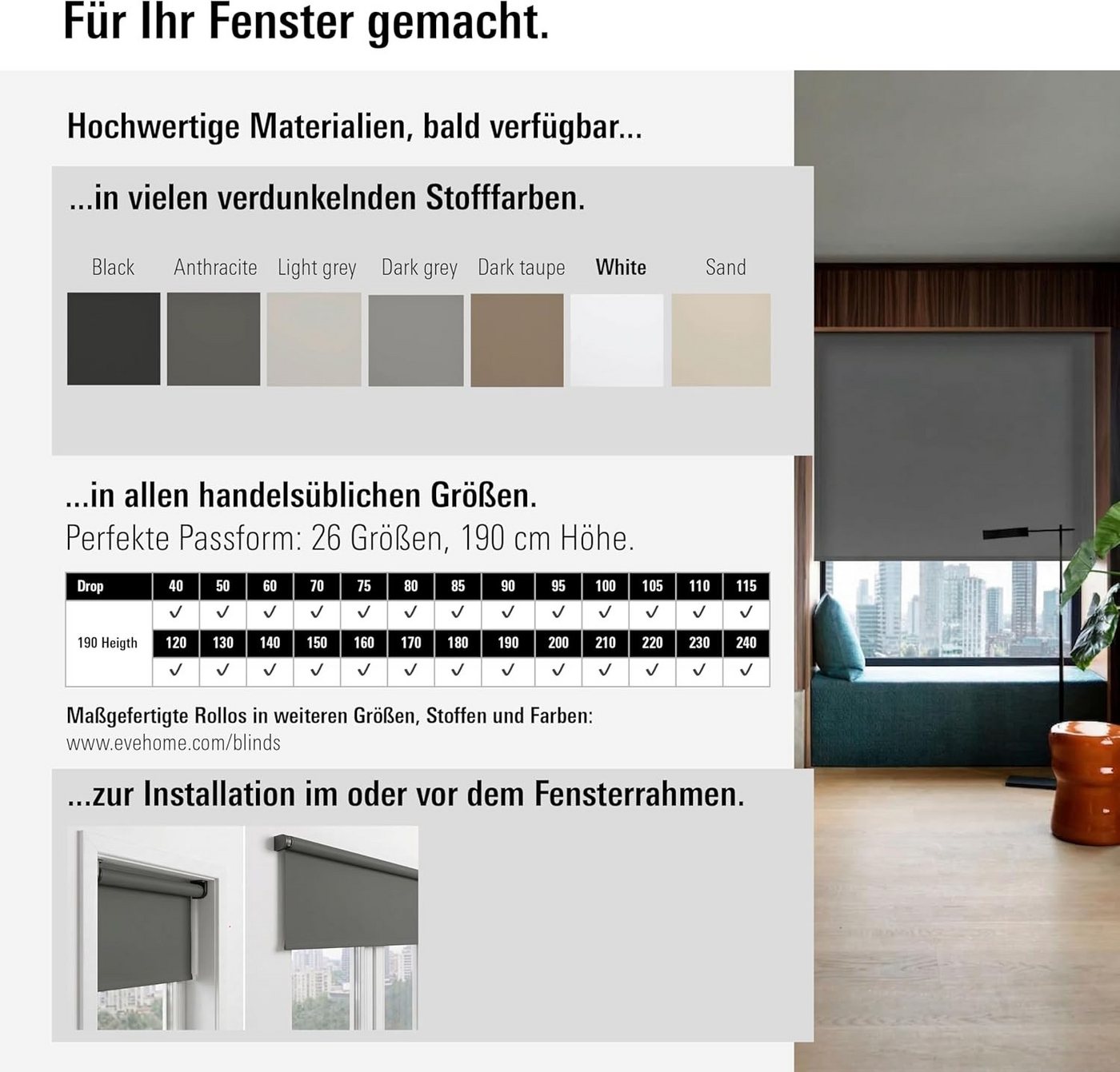 Elektro-Rollo, EVE, verdunkelnd, Wandmontage, Wandmontage, Eve Motionblinds (Matter) - Smartes elektrisches Innen-Rollo Bild 3