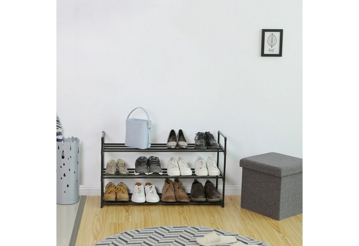 SONGMICS Schuhregal Schuhständer Metall, Schuhaufbewahrung, 3 Ebenen, bietet Platz für bis zu 15 Paar Schuhe, 92 x 30 x 54 cm Bild 3