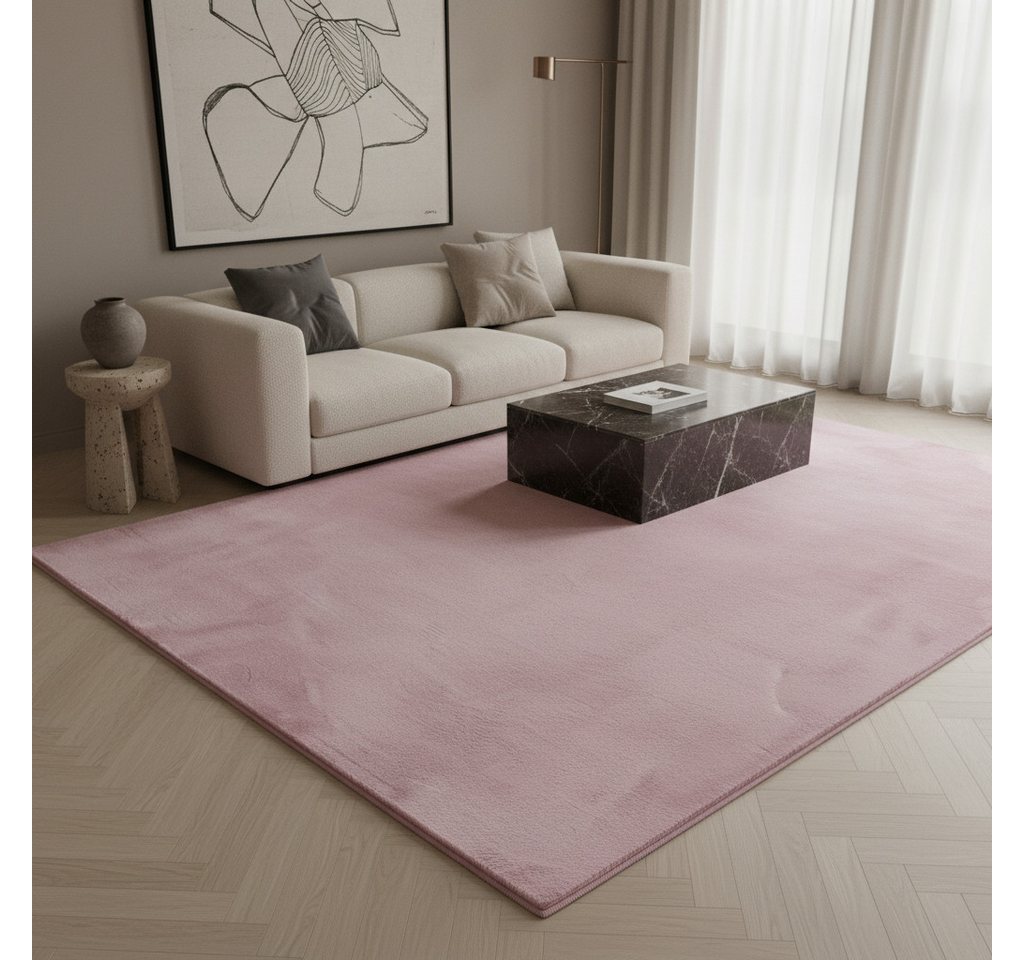 KADIMA DESIGN Teppich NECKAR Wohnzimmer Waschbar Schlafzimmer Wohnzimmerteppich Esszimmer, Läufer, Höhe: 22 mm, Rosa, 60x110 cm, Strapazierfähig Modern Esszimmerteppich Waschbar