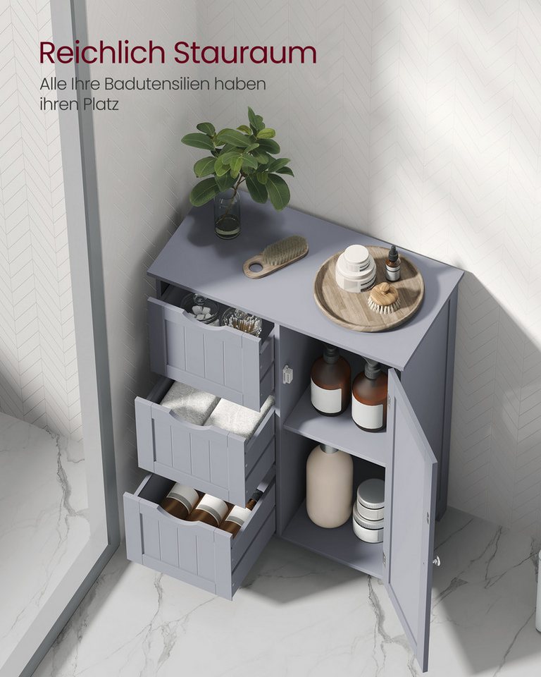 VASAGLE Badkommode Badezimmerschrank, schmaler Badschrank, Beistellschrank, Kommode, mit 3 Schubladen, Schranktür, verstellbare Ablage, 30 x 60 x 80 cm Bild 3