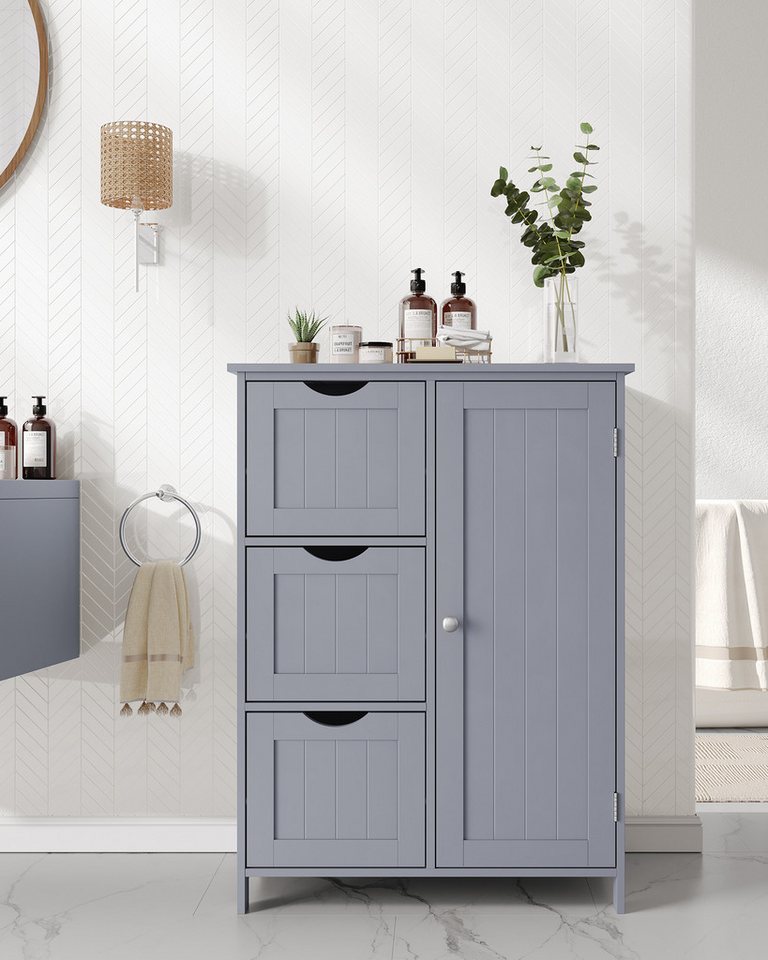 VASAGLE Badkommode Badezimmerschrank, schmaler Badschrank, Beistellschrank, Kommode, mit 3 Schubladen, Schranktür, verstellbare Ablage, 30 x 60 x 80 cm Bild 5