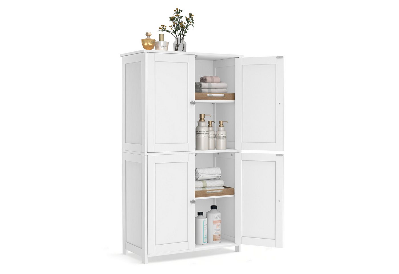 VASAGLE Badkommode Badezimmerschrank, Schrank für Badezimmer, Hochschrank, für Küche, Badschrank im Shaker-Stil, mit 2 verstellbaren Ablagen, 4 Türen Bild 2