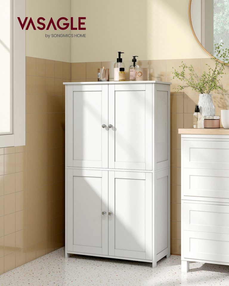 VASAGLE Badkommode Badezimmerschrank, Schrank für Badezimmer, Hochschrank, für Küche, Badschrank im Shaker-Stil, mit 2 verstellbaren Ablagen, 4 Türen Bild 3