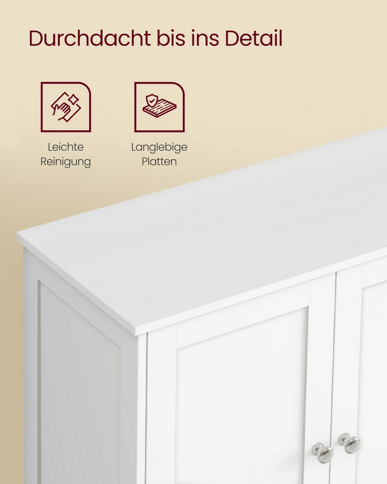 VASAGLE Badkommode Badezimmerschrank, Schrank für Badezimmer, Hochschrank, für Küche, Badschrank im Shaker-Stil, mit 2 verstellbaren Ablagen, 4 Türen Bild 4