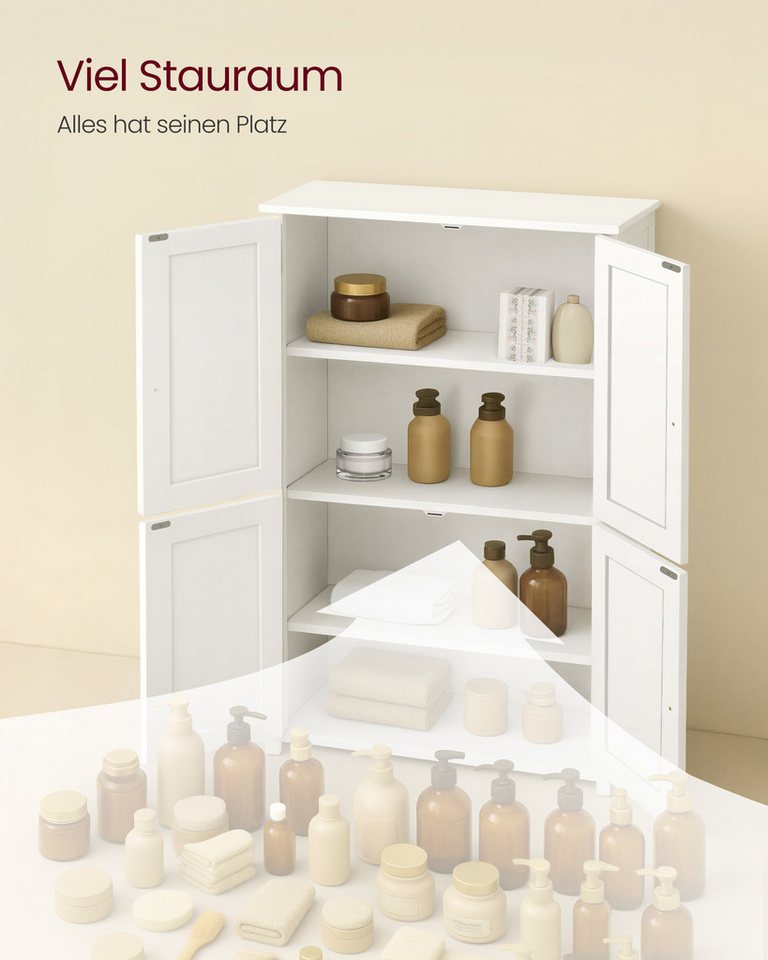 VASAGLE Badkommode Badezimmerschrank, Schrank für Badezimmer, Hochschrank, für Küche, Badschrank im Shaker-Stil, mit 2 verstellbaren Ablagen, 4 Türen Bild 5