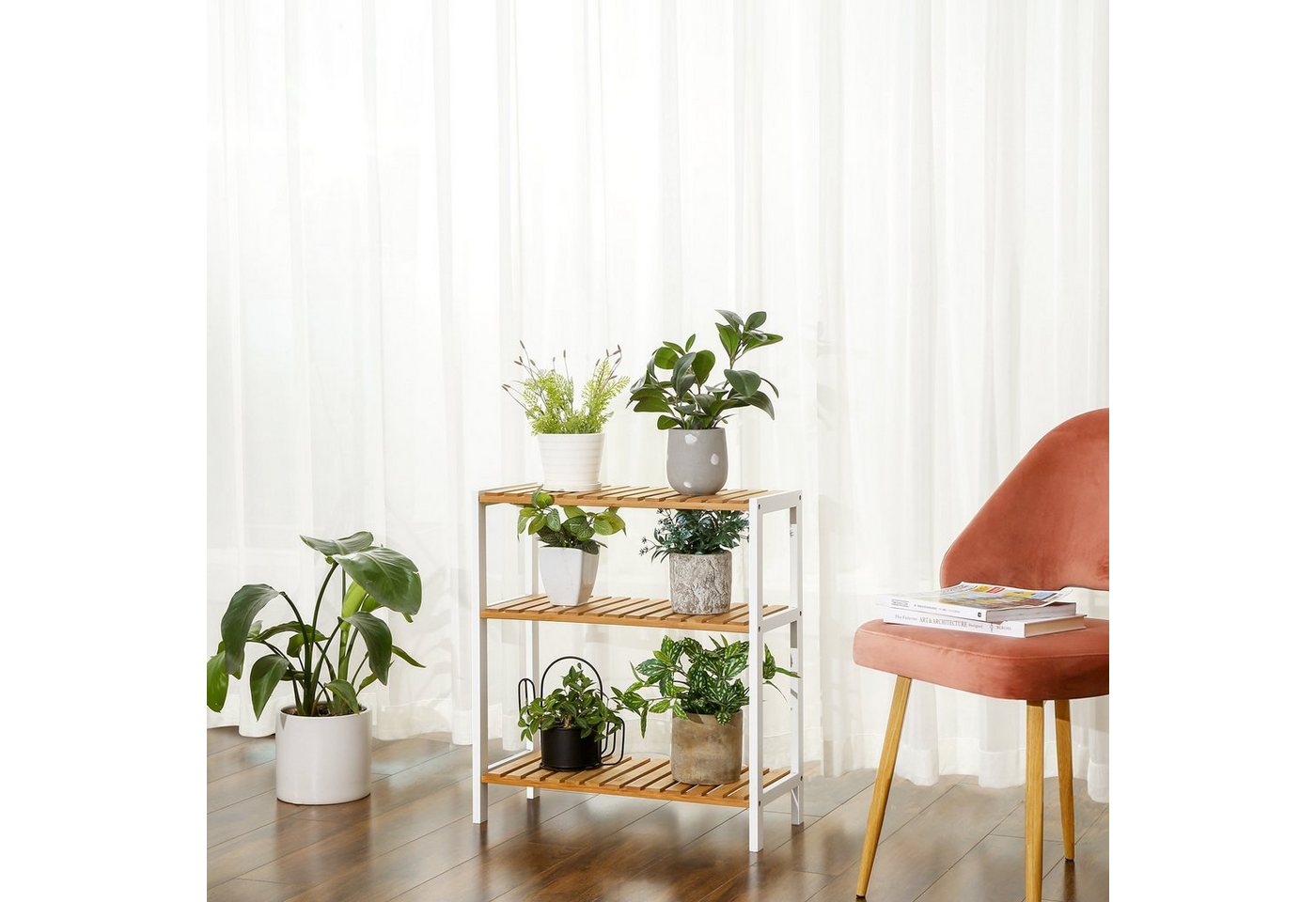 SONGMICS Badregal Küchenregal, Schuhregal, ideal für Bad, Wohnzimmer, Flur, Küche, Badezimmerregal, Standregal aus Bambus, 26 x 60 x 66 cm