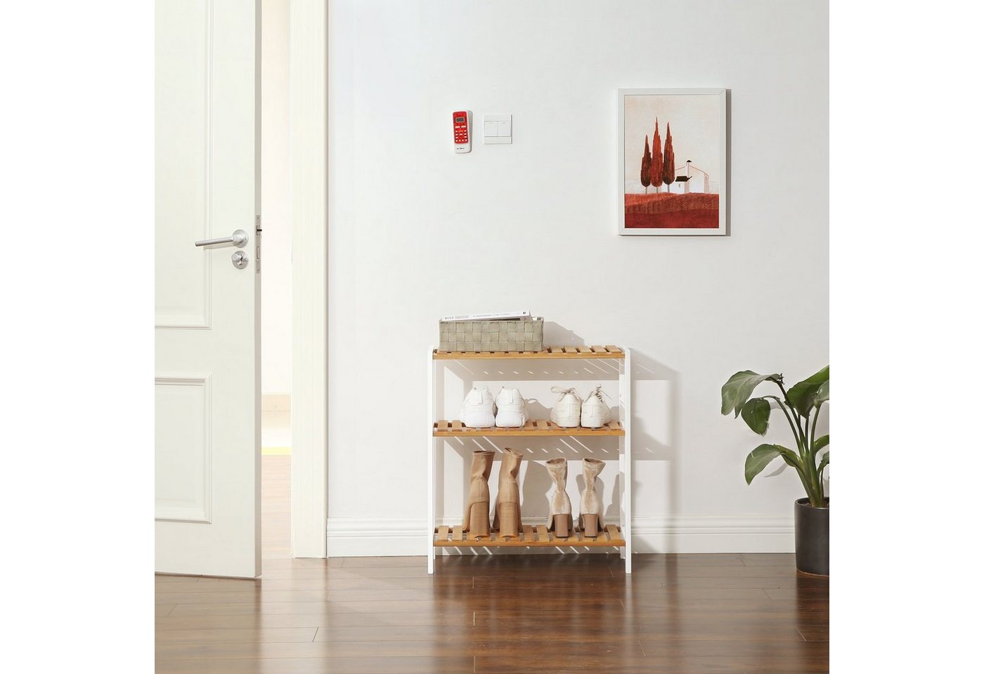 SONGMICS Badregal Küchenregal, Schuhregal, ideal für Bad, Wohnzimmer, Flur, Küche, Badezimmerregal, Standregal aus Bambus, 26 x 60 x 66 cm Bild 2