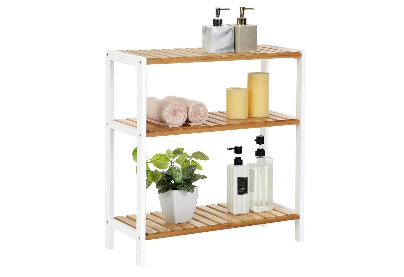 SONGMICS Badregal Küchenregal, Schuhregal, ideal für Bad, Wohnzimmer, Flur, Küche, Badezimmerregal, Standregal aus Bambus, 26 x 60 x 66 cm Bild 3