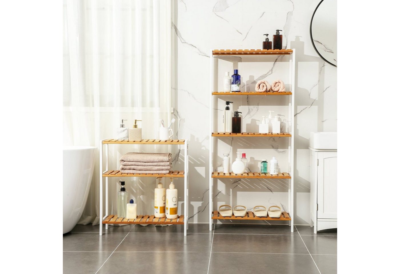 SONGMICS Badregal Küchenregal, Schuhregal, ideal für Bad, Wohnzimmer, Flur, Küche, Badezimmerregal, Standregal aus Bambus, 26 x 60 x 66 cm Bild 4