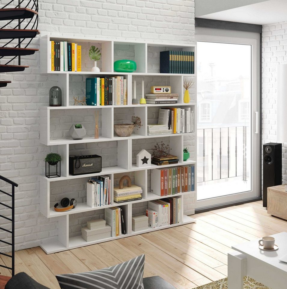 habeig Raumteilerregal Stufenregal Bücherregal Hochregal Raumteiler Wohnzimmer 192x80x24cm, als Raumteiler nutzbar Bild 2
