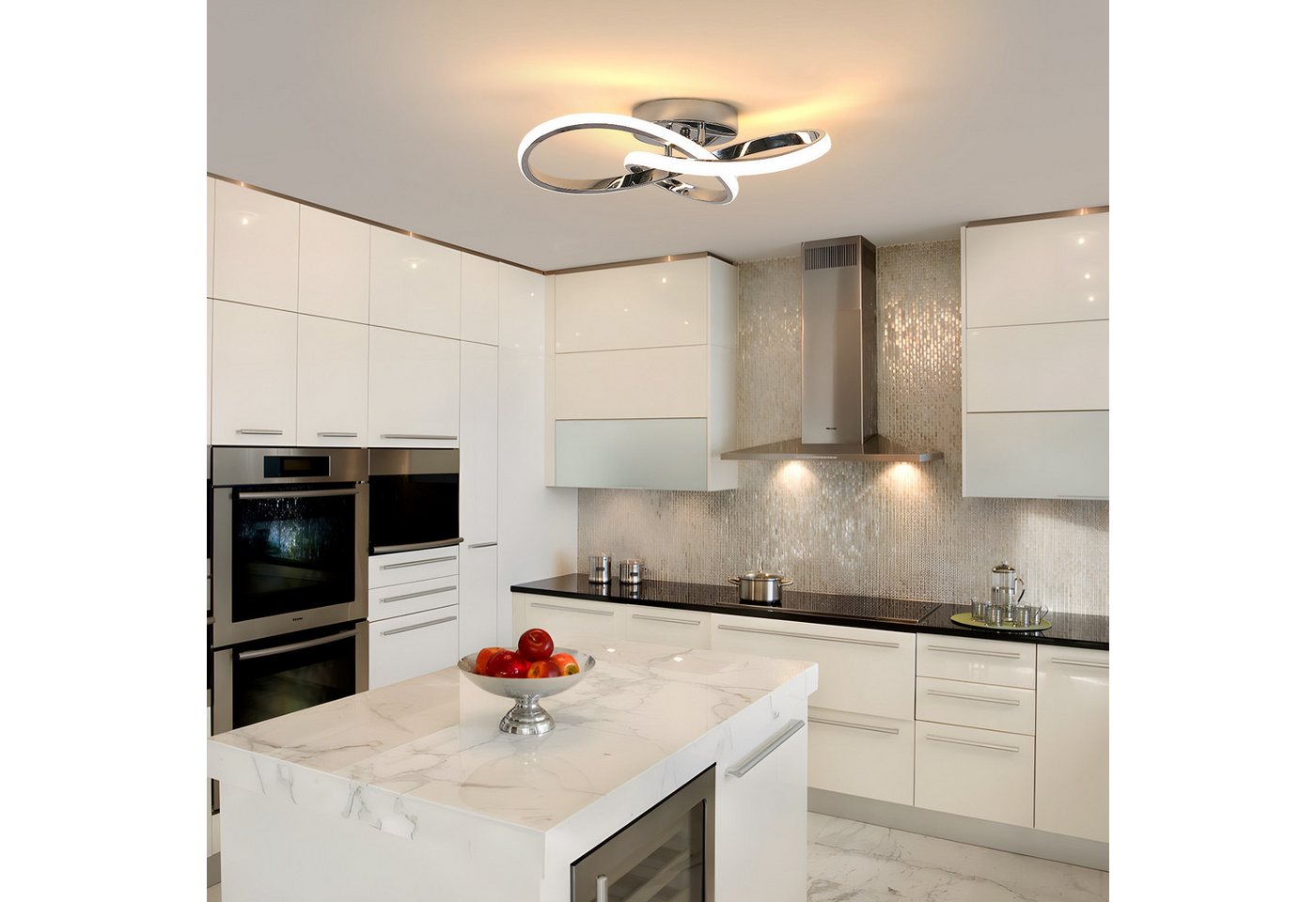 Riserva Deckenleuchte LED Deckenleuchte Chrom 38W Warmweiß Kleeblatt Ø40 cm, LED wechselbar Bild 5