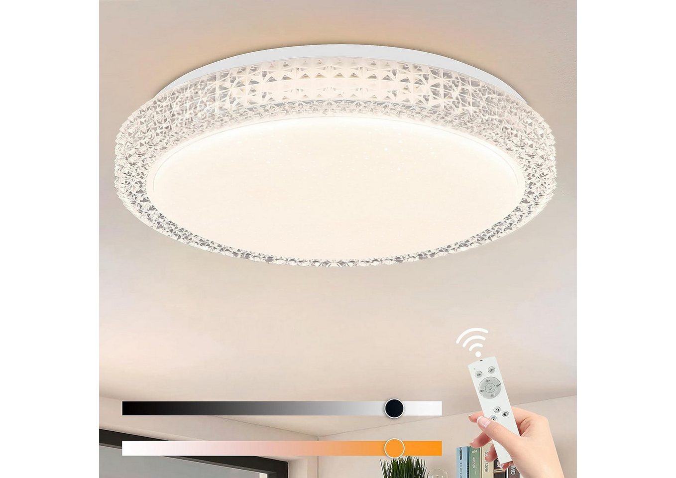 Nettlife LED Deckenleuchte Dimmbar Sternhimmel Weiß 30CM mit Fernbedienung Deckenlampe, LED fest integriert, Neutralweiß, Kaltweiß, Warmweiß, internes Netzteil