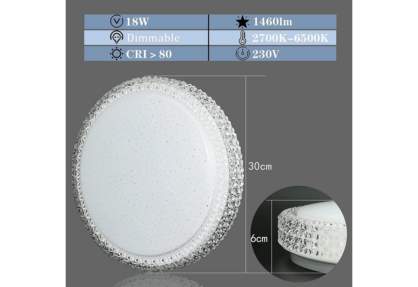 Nettlife LED Deckenleuchte Dimmbar Sternhimmel Weiß 30CM mit Fernbedienung Deckenlampe, LED fest integriert, Neutralweiß, Kaltweiß, Warmweiß, internes Netzteil Bild 3