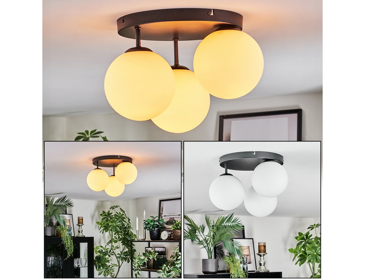 hofstein Deckenleuchte Deckenlampe aus Metall/Milchglas in Schwarz/Weiß, ohne Leuchtmittel, Deckenleuchte im Retro/Vintage-Design (Schirme Ø 15 cm), 3 x E14 Bild 5
