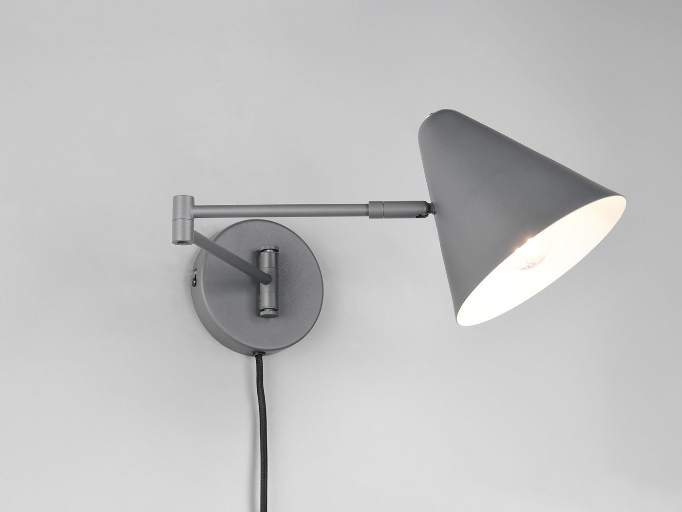 TRIO Leuchten LED Wandleuchte mit Schalter, Stecker & Kabel, Höhe 16cm, dimmbar, LED wechselbar, Warmweiß, Schwenkarm Ausladung max. 54cm, Wandlampe, Leselampe inkl. E14 LED