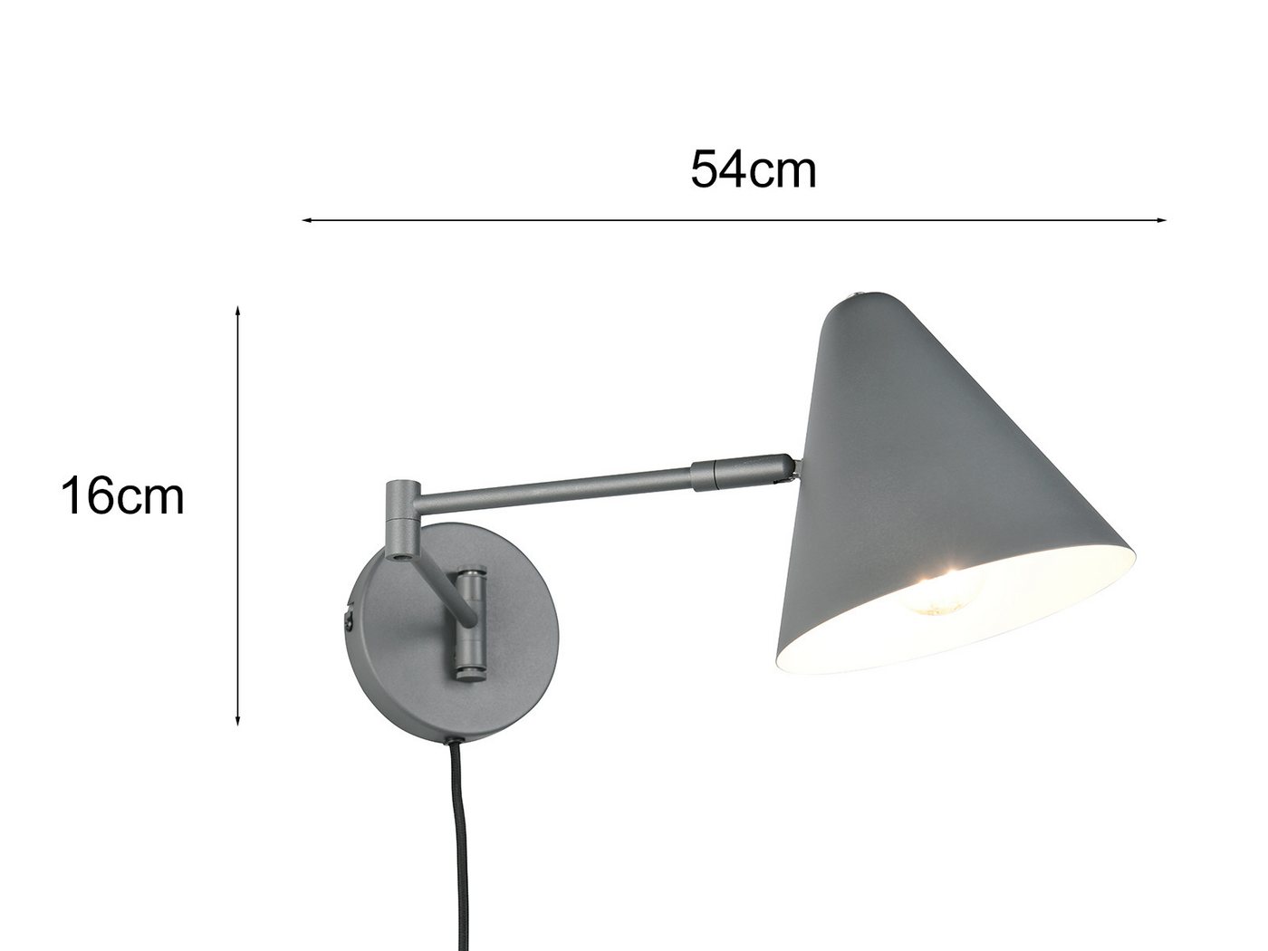 TRIO Leuchten LED Wandleuchte mit Schalter, Stecker & Kabel, Höhe 16cm, dimmbar, LED wechselbar, Warmweiß, Schwenkarm Ausladung max. 54cm, Wandlampe, Leselampe inkl. E14 LED Bild 4