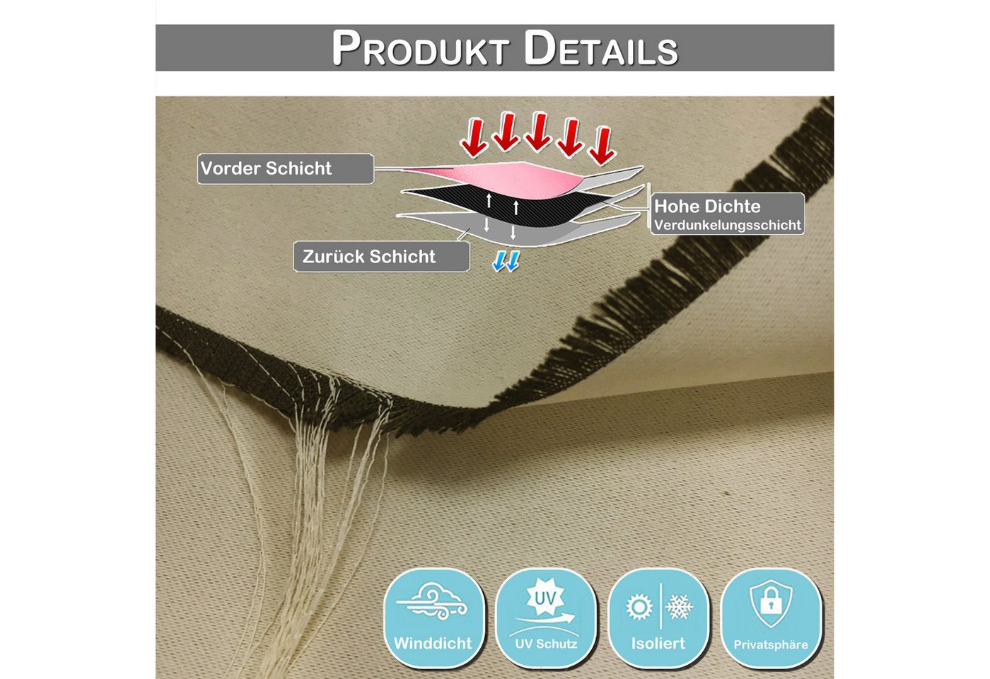Lapamax Outdoorvorhang Wasserfest Sonnenschutz Winddicht Gardine mit Klettband, 1/2 Stück (2 St), Schlaufen, Polyester, UV-Schutz Outdoor gardinen, für Balkon Terrasse Pergola Pavillon Bild 3