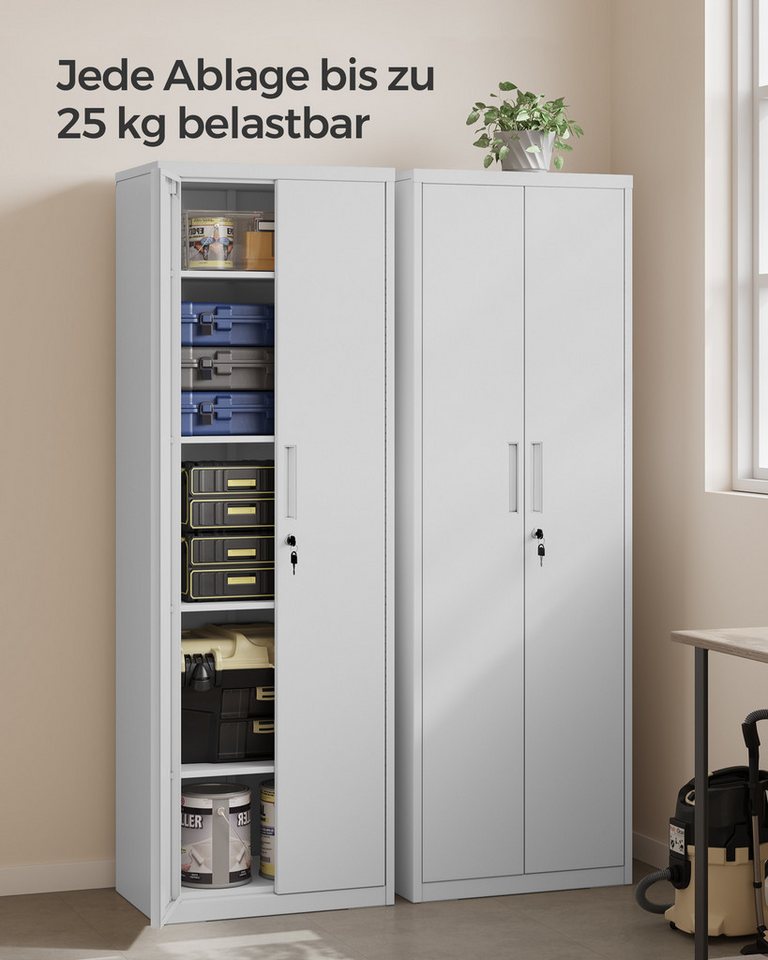 SONGMICS Aktenschrank 5 Ebenen, Mehrzweckschrank Metall, 60/80 x 180 x 40 cm Werkzeugschrank, abschließbar, verstellbare Ablagen, Doppeltüren Bild 2