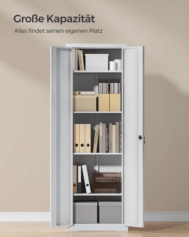 SONGMICS Aktenschrank 5 Ebenen, Mehrzweckschrank Metall, 60/80 x 180 x 40 cm Werkzeugschrank, abschließbar, verstellbare Ablagen, Doppeltüren Bild 3