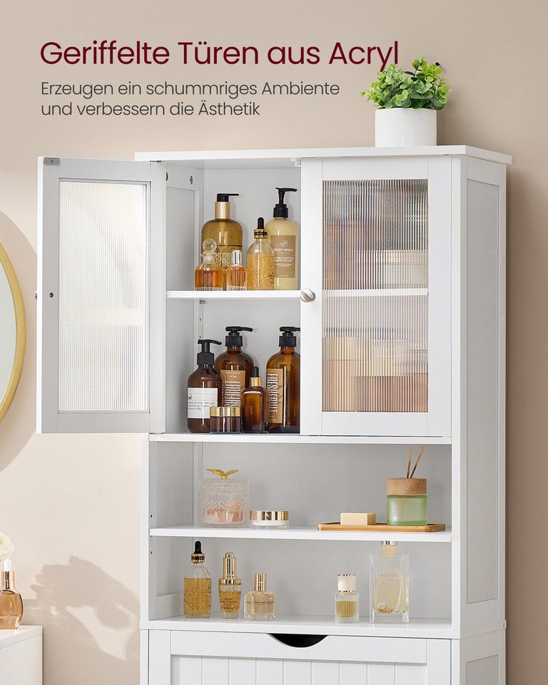VASAGLE Badkommode Badschrank, Aufbewahrungsschrank mit verstellbaren Ablagen, Schublade (ohne/mit LED-Beleuchtung), offenen Fächern, für Badezimmer, Wohnzimmer, Esszimmer