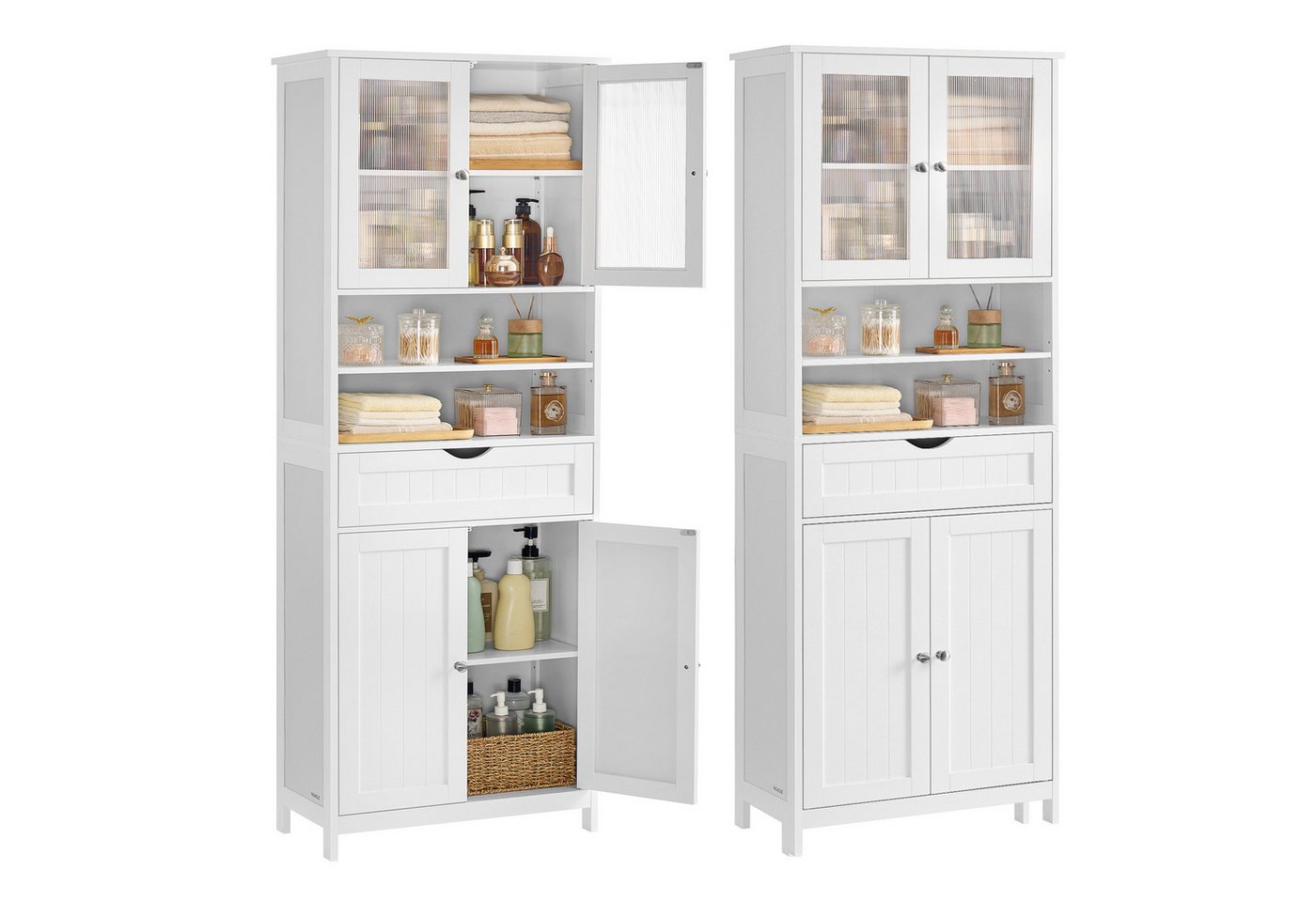 VASAGLE Badkommode Badschrank, Aufbewahrungsschrank mit verstellbaren Ablagen, Schublade (ohne/mit LED-Beleuchtung), offenen Fächern, für Badezimmer, Wohnzimmer, Esszimmer Bild 2
