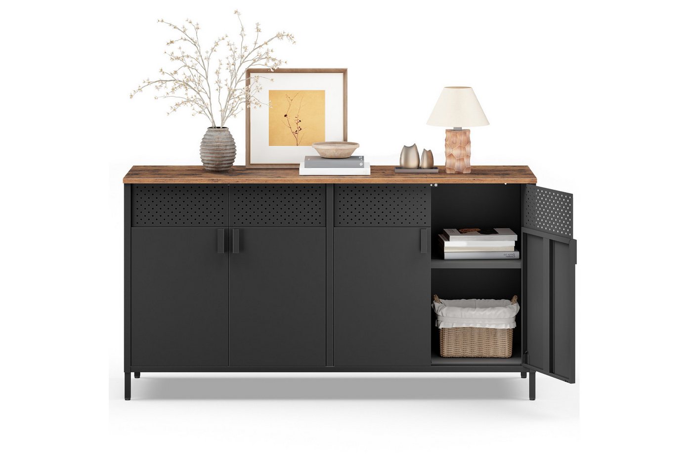 SONGMICS Aktenschrank Metallschrank, Aufbewahrungsschrank, mit 4 Türen, Magnetverschluss verstellbarer Einlegeboden, Stahlgestell, 40 x 141 x 76 cm