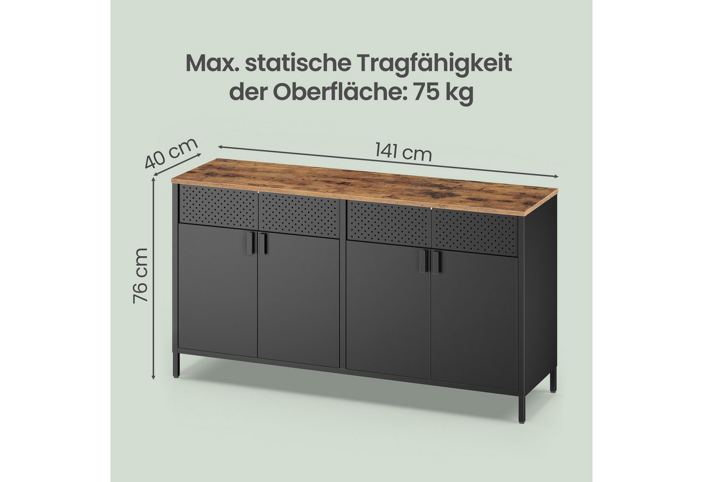 SONGMICS Aktenschrank Metallschrank, Aufbewahrungsschrank, mit 4 Türen, Magnetverschluss verstellbarer Einlegeboden, Stahlgestell, 40 x 141 x 76 cm Bild 2