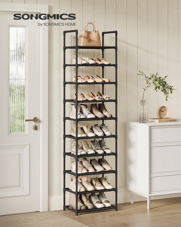 SONGMICS Schuhregal 10 Ebenen, Schuhablage, Schuhaufbewahrung, schmal, Metallgestell, für 20 Paar Schuhe und Stiefel, Ablagen aus Vliesstoff, für Flur, Schlafzimmer, 28 x 45 x 173 cm