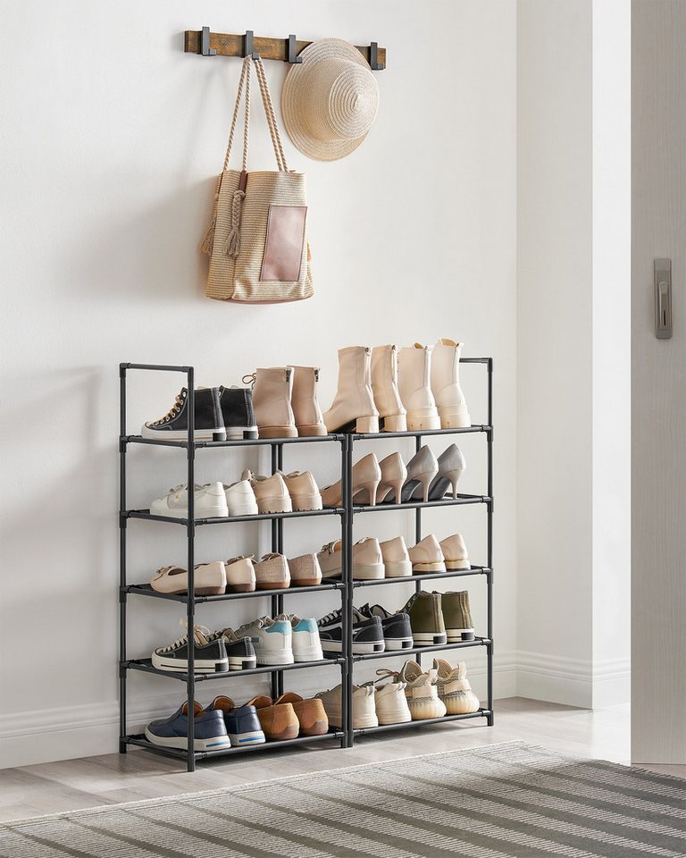 SONGMICS Schuhregal 10 Ebenen, Schuhablage, Schuhaufbewahrung, schmal, Metallgestell, für 20 Paar Schuhe und Stiefel, Ablagen aus Vliesstoff, für Flur, Schlafzimmer, 28 x 45 x 173 cm Bild 3