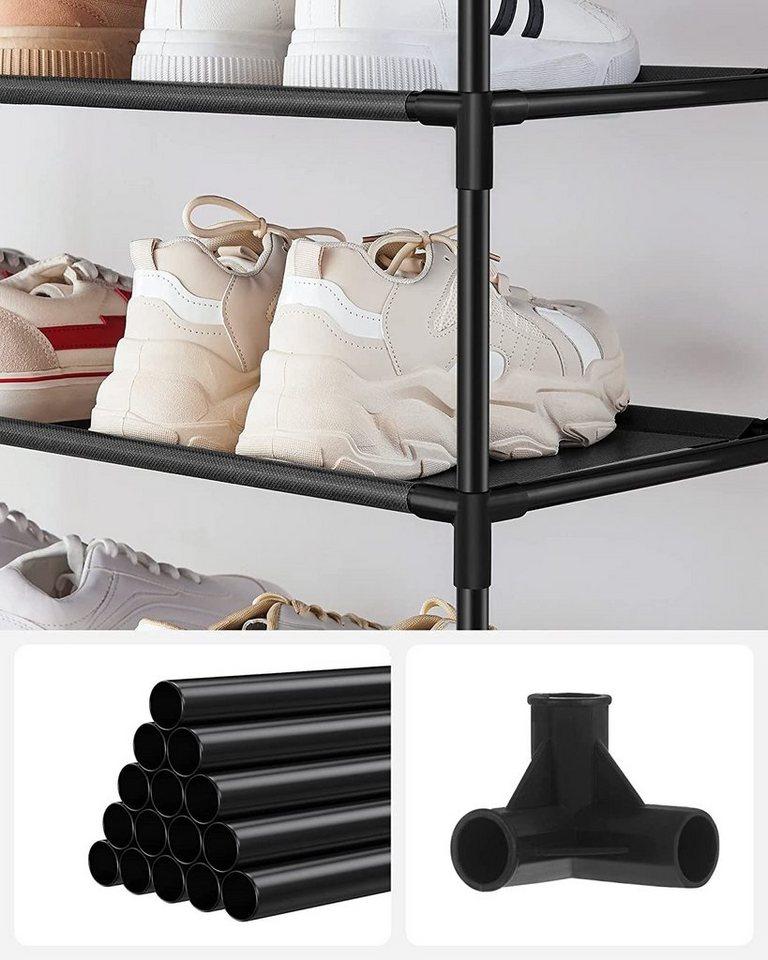 SONGMICS Schuhregal 10 Ebenen, Schuhablage, Schuhaufbewahrung, schmal, Metallgestell, für 20 Paar Schuhe und Stiefel, Ablagen aus Vliesstoff, für Flur, Schlafzimmer, 28 x 45 x 173 cm Bild 4