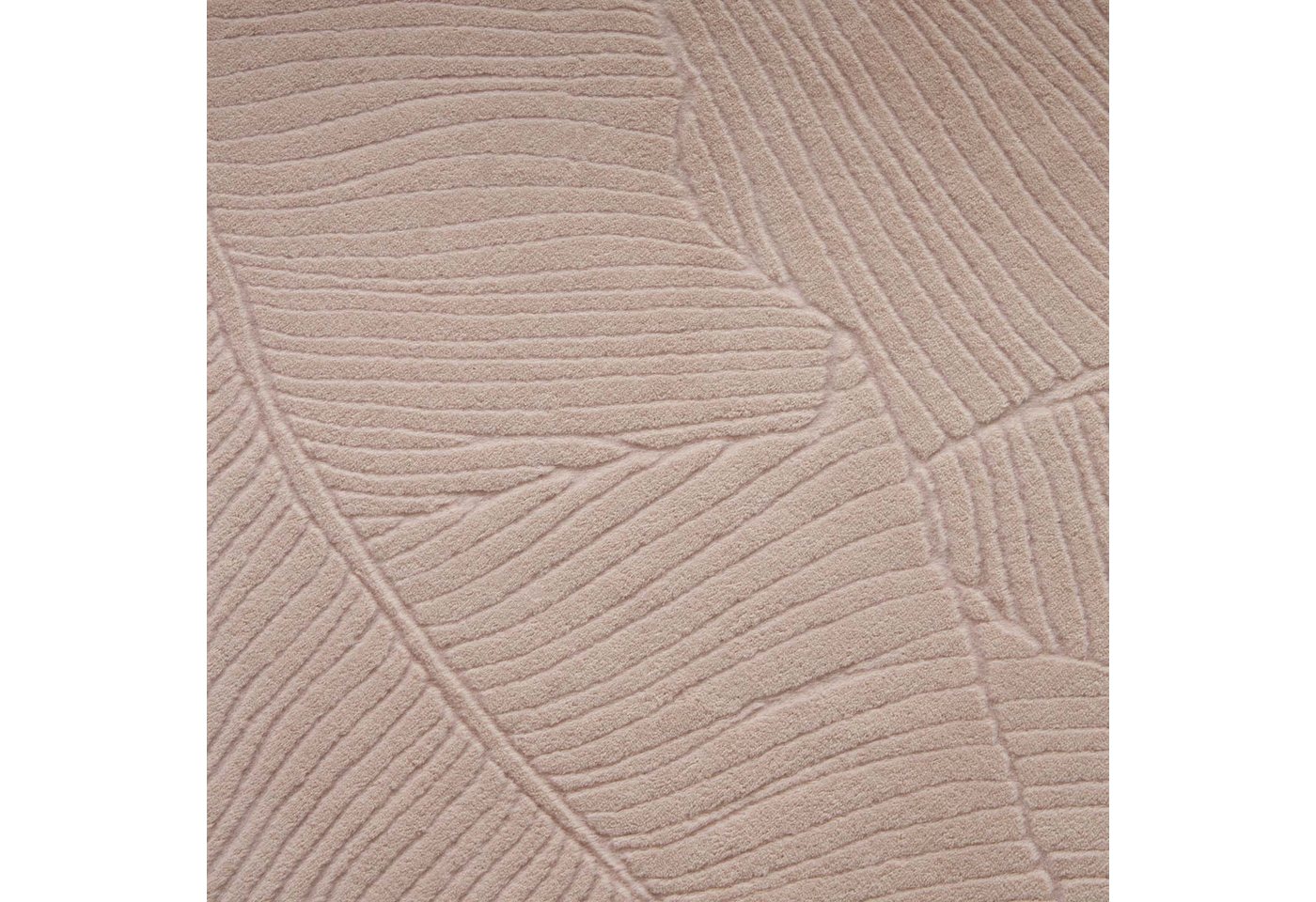 TaCa Home Teppich Kurzflor Teppich Hasenfell Optik, rund, Höhe: 10 mm, Wohnzimmer, Kinderzimmer, Esszimmer, Blätter Beige - 80 x 80 cm rund
