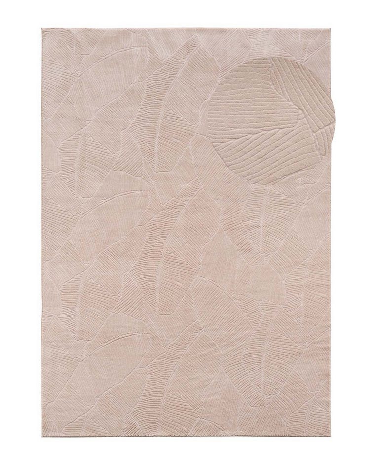 TaCa Home Teppich Kurzflor Teppich Hasenfell Optik, rund, Höhe: 10 mm, Wohnzimmer, Kinderzimmer, Esszimmer, Blätter Beige - 80 x 80 cm rund Bild 3