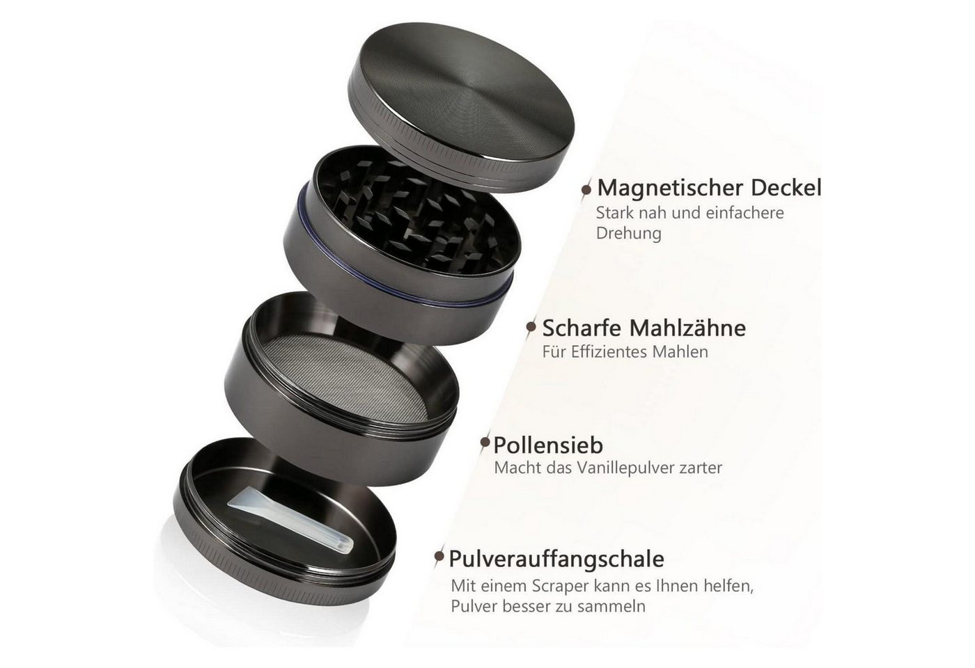 LuxusKollektion Kräutermühle Kräutermühle Pollen Grinder Zinklegierung 4teilig Nicke Schwarz