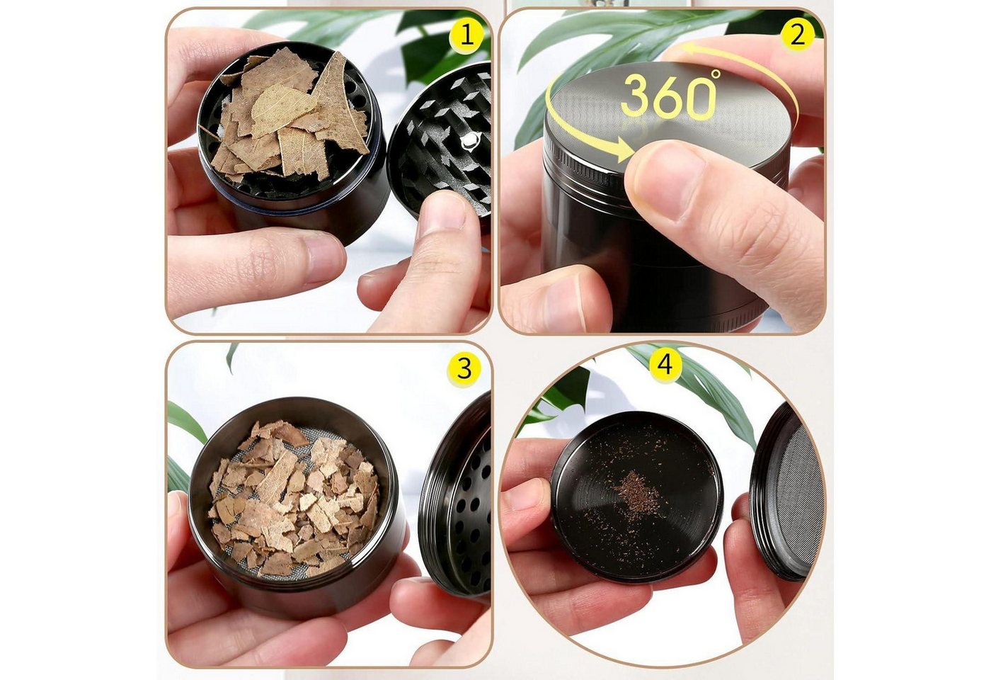 LuxusKollektion Kräutermühle Kräutermühle Pollen Grinder Zinklegierung 4teilig Nicke Schwarz Bild 2