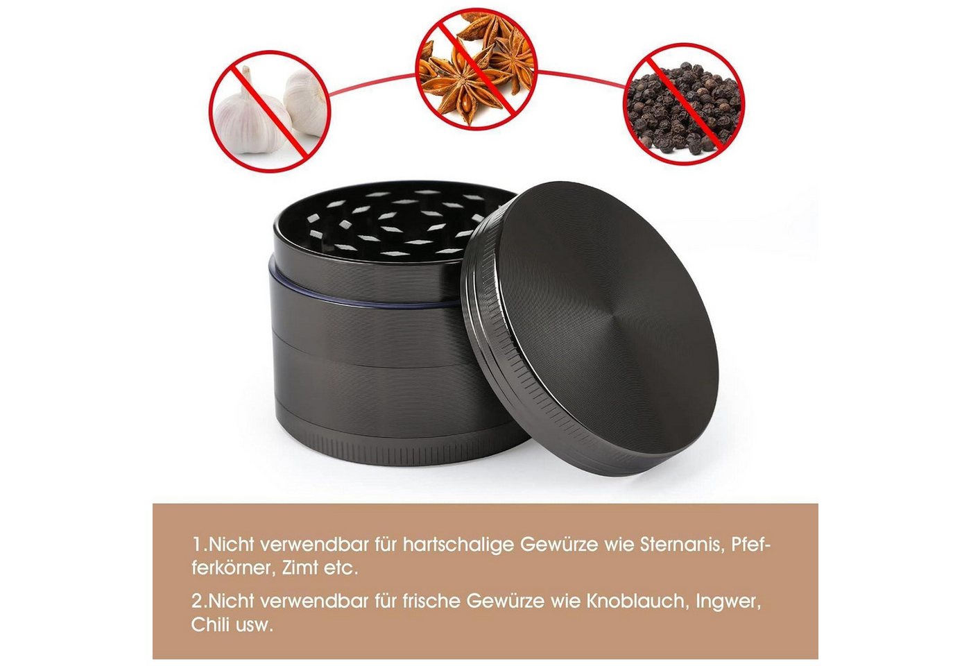 LuxusKollektion Kräutermühle Kräutermühle Pollen Grinder Zinklegierung 4teilig Nicke Schwarz Bild 4