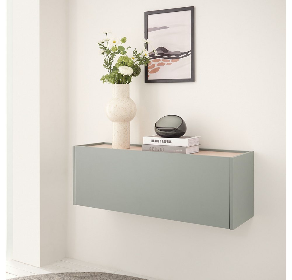Lomadox Hängeschrank CRISP-61 grün mit Eiche Nb., grifflos, 1 Klappe, 100 cm breit