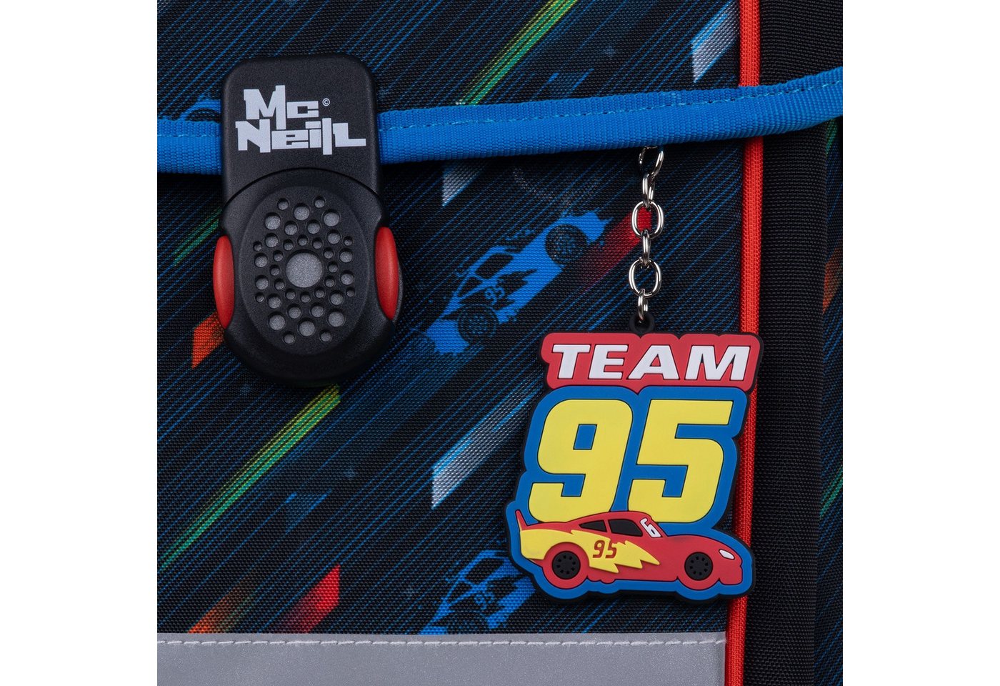 McNeill Schulranzen Perfecto, Cars (Set, 5-tlg), inkl. Federmäppchen, Turnbeutel, Schlamperrolle & Motivmagnet Bild 3