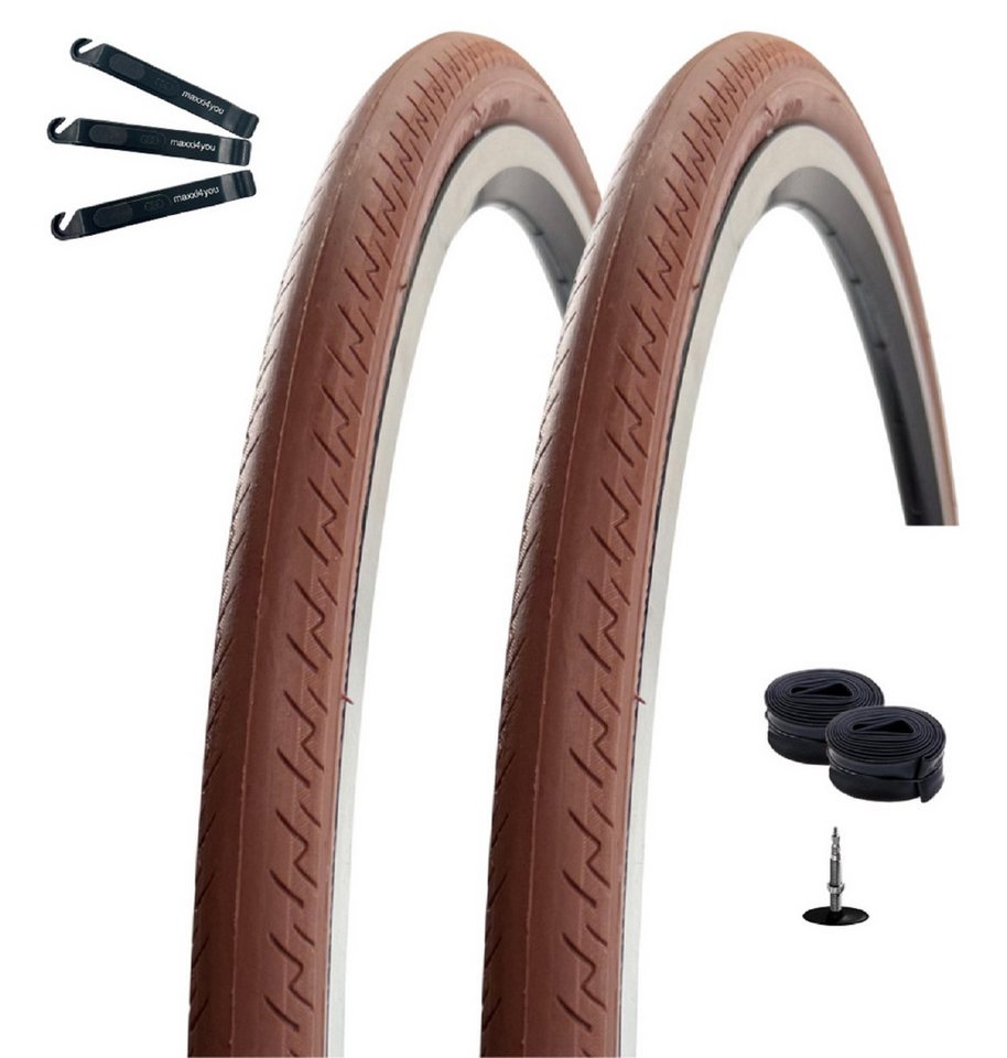 maxxi4you Fahrradreifen 2 x Kenda 28" Kontender K-196 Braun + 2 Schläuche SV inkl. Reifenheber