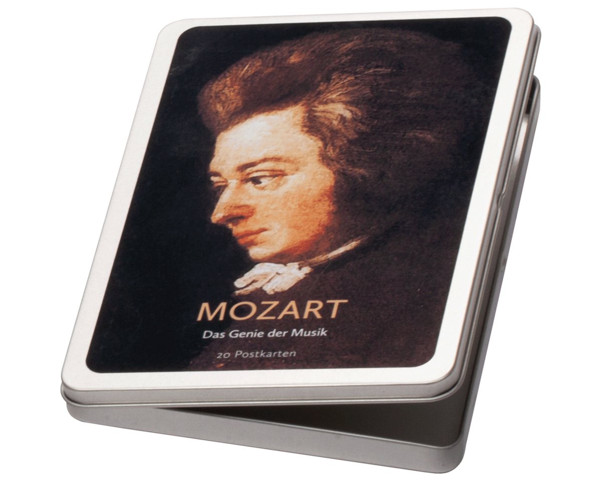 Postkarte Mozart: Das Genie der Musik, 20 Postkarten gedruckt auf Apfelpapier