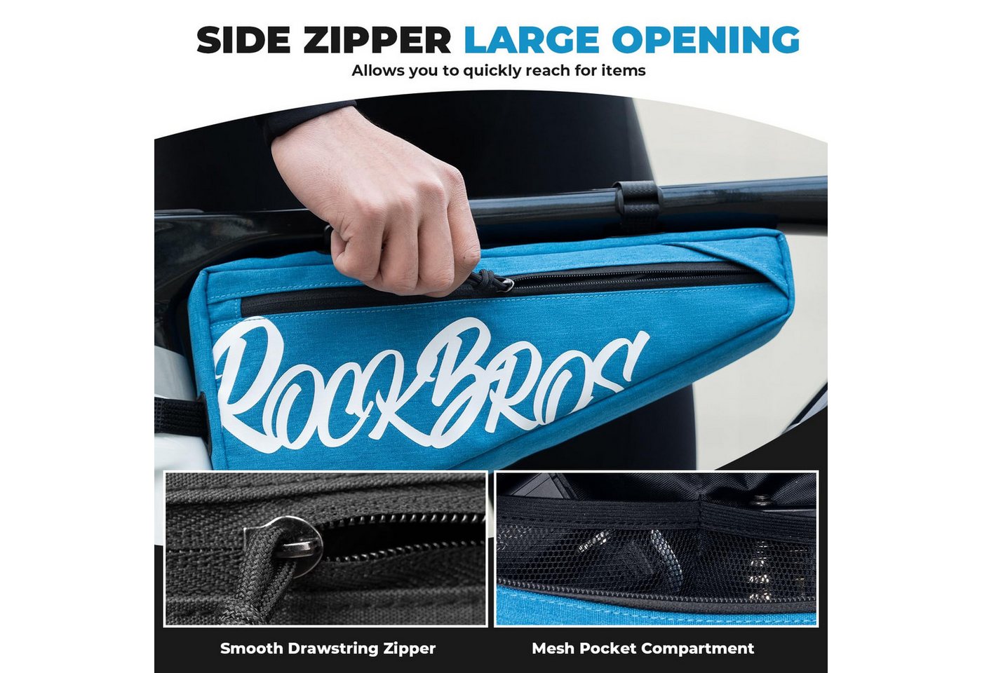 ROCKBROS Rahmentasche Rahmentasche 1,9 L Oberrohrtasche, schlankes Design, seitlicher Reißverschluss, Klettverschluss