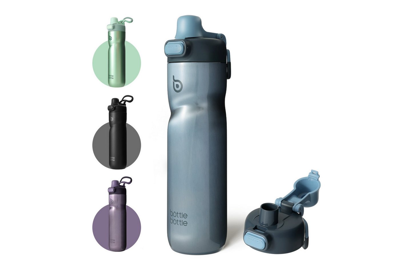 BOTTLE BOTTLE Trinkflasche Isolierte Wasserflasche, 680 ml, mit Griff und Klappdeckel, Fahrrad-Wasserflasche, Druckknopf-Deckel, auslaufsicher, tragbar